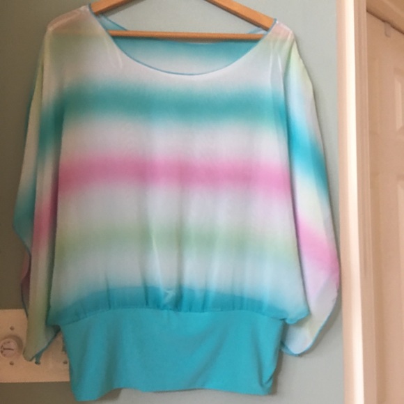 Rainbow sheer watercolor stripe tunic white - Picture 5 of 8